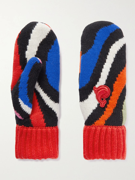  Pucci Pucci - Appliquéd Wool-jacquard Mittens - Red 
