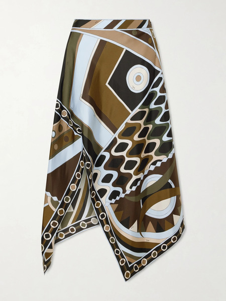  Pucci Pucci - Asymmetric Printed Silk-twill Maxi Skirt - Army Green 