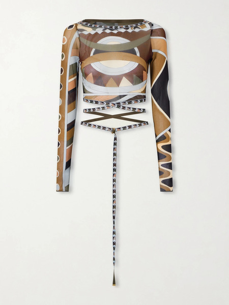  Pucci Pucci - Cropped Printed Tulle Top - Army Green 