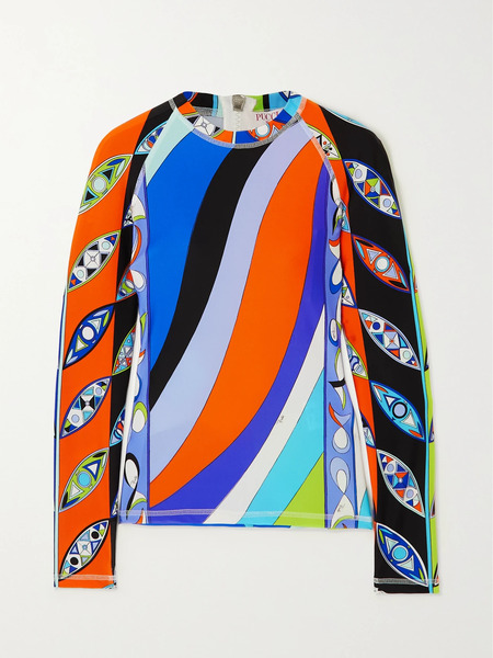  Pucci Pucci - Crystal-embellished Printed Stretch-satin Top - Blue 