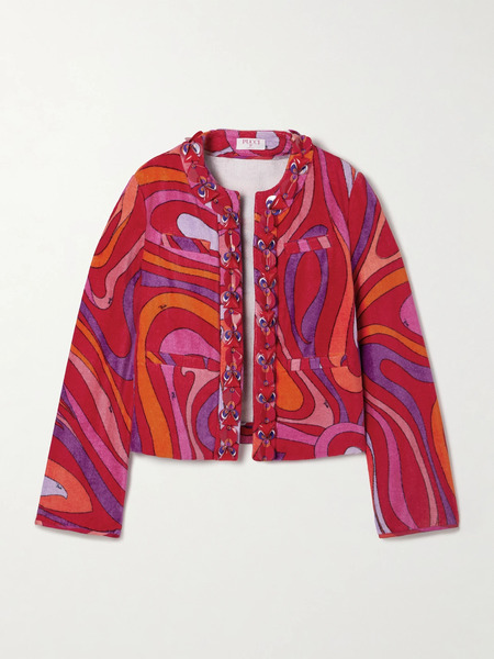 Pucci Pucci - Embellished Twill-trimmed Printed Cotton-terry Jacket - Fuchsia 
