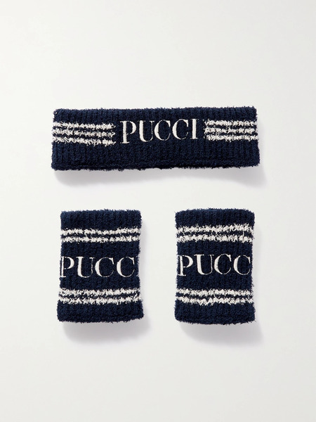  Pucci Pucci - Embroidered Ribbed Cotton-blend Headband And Wristband Set - Blue 