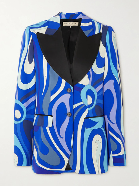  Pucci Pucci - Marmo Satin-trimmed Printed Wool-blend Twill Blazer - Blue 