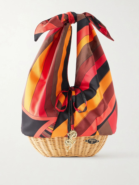  Pucci Pucci - Picnic Embellished Bamboo-trimmed Silk-twill Clutch - Orange 