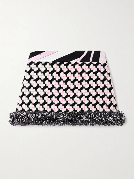  Pucci Pucci - Printed Fringed Crepe-trimmed Wool-blend Tweed Mini Skirt - Pink 