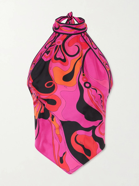  Pucci Pucci - Printed Silk-twill Halterneck Top - Bright Pink 