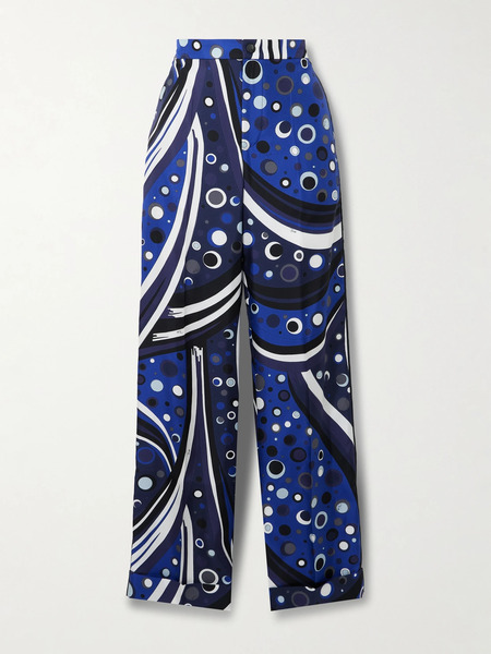  Pucci Pucci - Printed Silk-twill Straight-leg Pants - Navy 