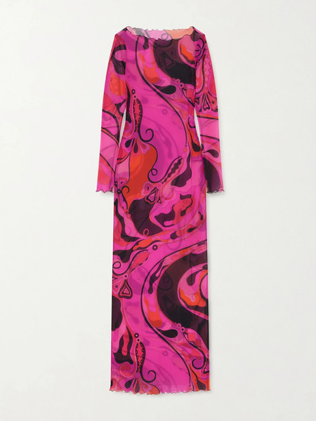  Pucci Pucci - Printed Tulle Maxi Dress - Bright Pink 