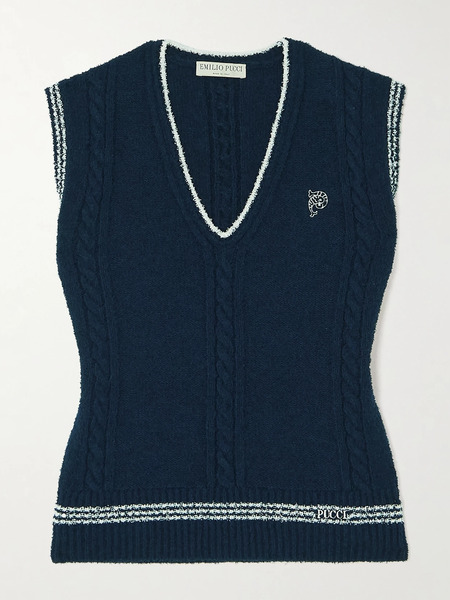  Pucci Pucci - Striped Embroidered Cable-knit Cotton-blend Vest - Blue 