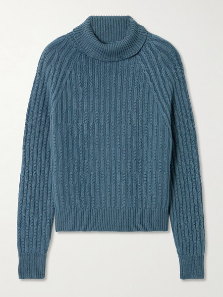  Purdey Purdey - Annabel Cable-knit Cashmere Turtleneck Sweater - Blue 