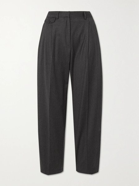  Purdey Purdey - Cropped Pleated Cotton-flannel Tapered Pants - Gray 