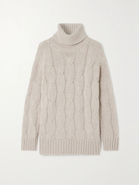  Purdey Purdey - Oversized Cable-knit Cashmere Turtleneck Sweater - Beige 