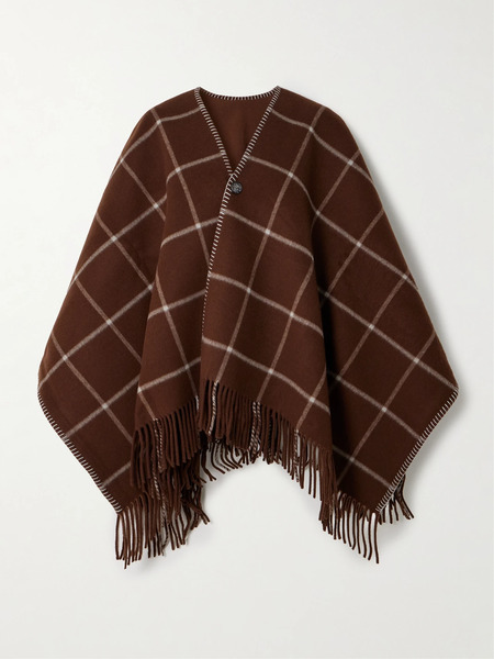  Purdey Purdey - Welbeck Fringed Whipstitched-trimmed Checked Wool And Cashmere-blend Cape - Dark Brown 