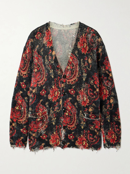  R13 R13 - Boyfriend Distressed Printed Cotton Cardigan - Multi 