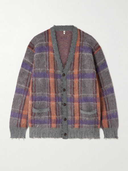  R13 R13 - Checked Frayed Brushed-knit Cardigan - Multi 