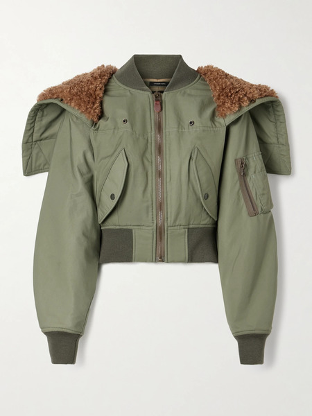  R13 R13 - Cropped Fleece-trimmed Padded Cotton-blend Shell Bomber Jacket - Sage Green 