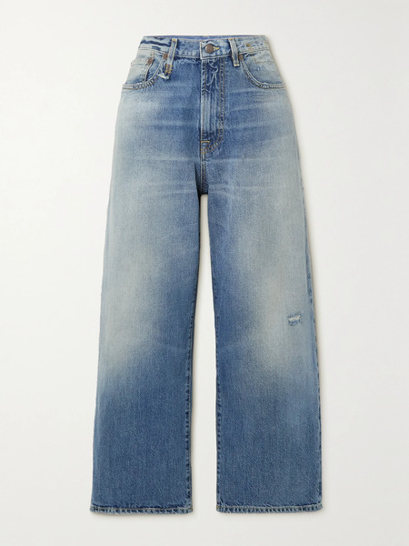  R13 R13 - D'arcy Cropped Distressed High-rise Wide-leg Jeans - Blue 