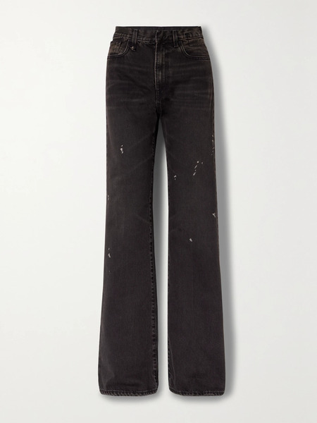  R13 R13 - Jane Distressed Paint-splattered High-rise Flared Jeans - Black 