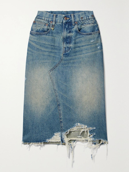  R13 R13 - Jesse Distressed Denim Midi Skirt - Mid Denim 