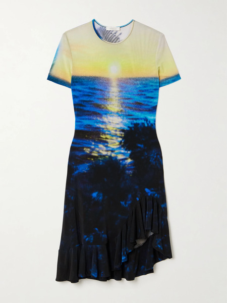  Rabanne Rabanne - Asymmetric Printed Stretch-jersey Mini Dress - Blue 