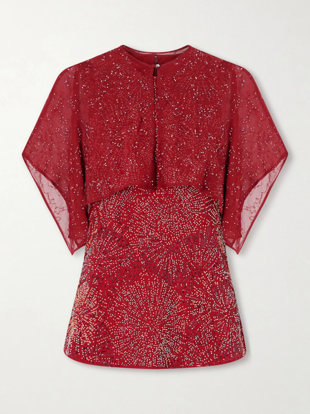  Rabanne Rabanne - Bead-embellished Crepe And Chiffon Blouse - Red 
