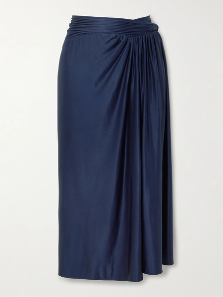  Rabanne Rabanne - Draped Satin-jersey Midi Skirt - Navy 