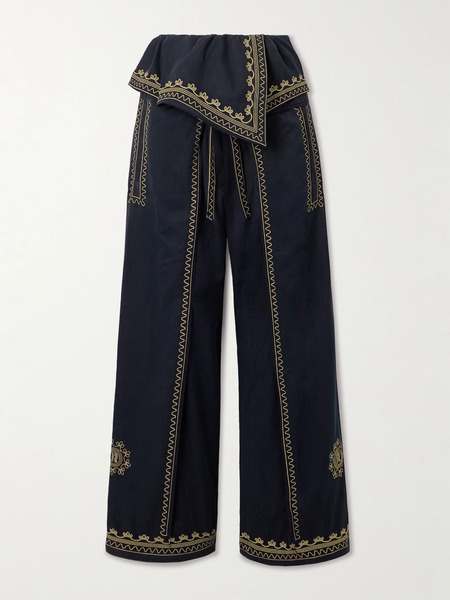  Rabanne Rabanne - Embroidered Belted Layered Twill Pants - Blue 