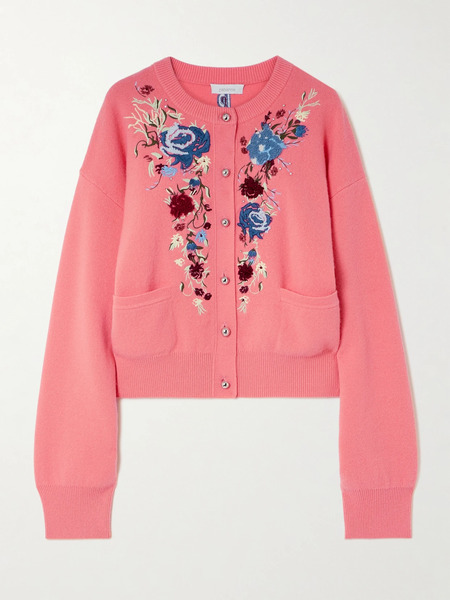  Rabanne Rabanne - Embroidered Crystal-embellished Wool And Cashmere-blend Cardigan - Bright Pink 