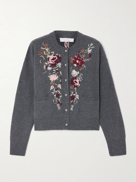  Rabanne Rabanne - Embroidered Crystal-embellished Wool And Cashmere-blend Cardigan - Dark Gray 