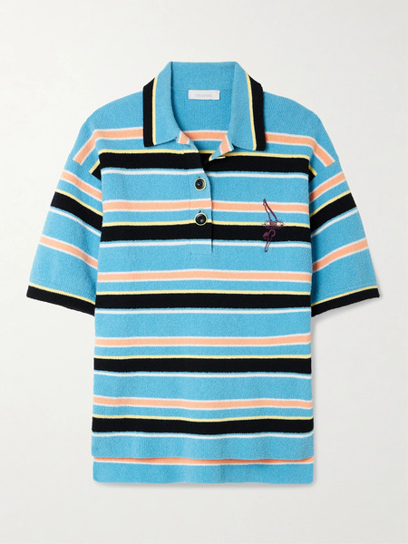 Rabanne Rabanne - Embroidered Striped Cotton-blend Terry Polo Shirt - Blue 