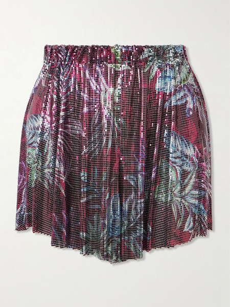  Rabanne Rabanne - Printed Pleated Chainmail Shorts - Purple 