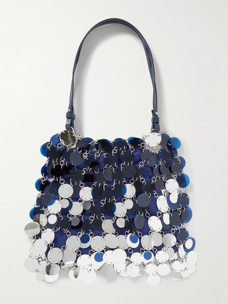  Rabanne Rabanne - Sparkle Leather-trimmed Pailette-embellished Faille Tote - Navy 