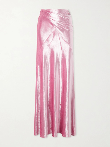  Rabanne Rabanne - Wrap-effect Crystal-embellished Velvet Maxi Skirt - Bright Pink 