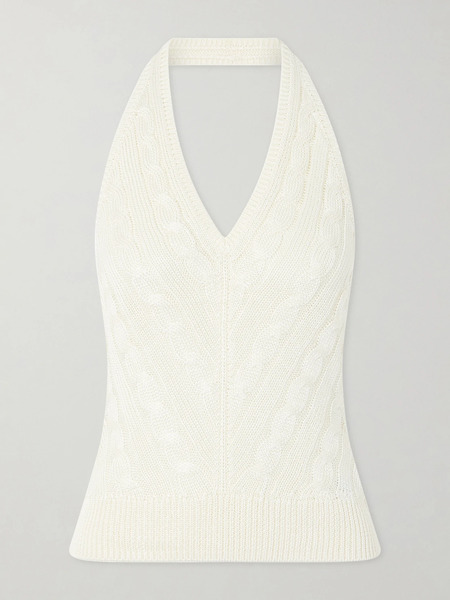  Ralph Lauren Collection Ralph Lauren Collection - Cable-knit Silk Halterneck Top - Cream 