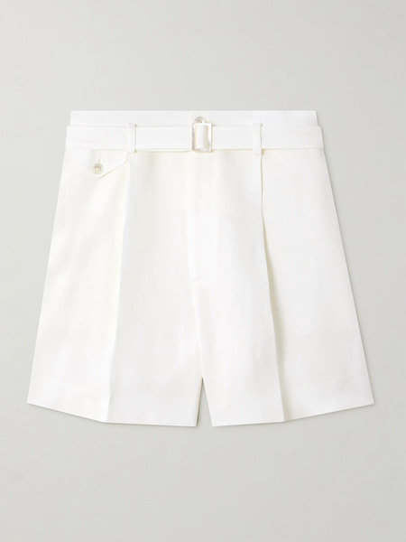  Ralph Lauren Collection Ralph Lauren Collection - Denise Belted Pleated Linen Shorts - White 