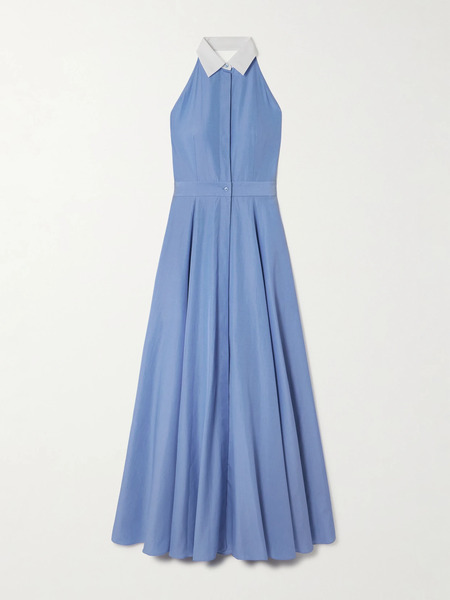  Ralph Lauren Collection Ralph Lauren Collection - Eldred Open-back Pleated Cotton Maxi Dress - Blue 