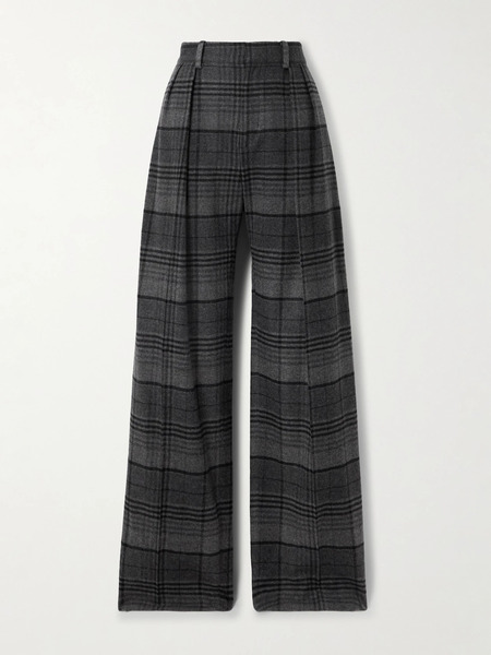  Ralph Lauren Collection Ralph Lauren Collection - Jody Pleated Checked Wool Wide-leg Pants - Dark Gray 