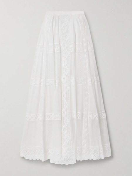  Ralph Lauren Collection Ralph Lauren Collection - Malti Lace-trimmed Cotton And Mulberry Silk-blend Voile And Tulle Maxi Skirt - White 