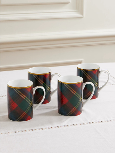  Ralph Lauren Home Ralph Lauren Home - Alexander Set Of Four Gold-plated Checked Porcelain Mugs - Multi 