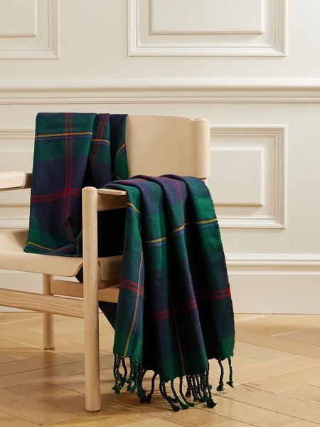  Ralph Lauren Home Ralph Lauren Home - Langport Fringed Checked Wool And Linen-blend Blanket - Green 
