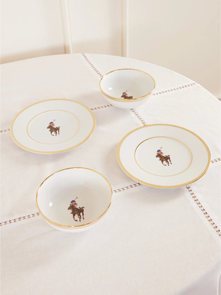  Ralph Lauren Home Ralph Lauren Home - Lunar Set Of Four Gold-plated Porcelain Bowls And Dessert Plates - Multi 
