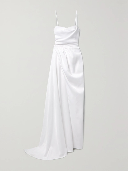  Rasario Rasario - Asymmetric Draped Duchesse-satin Gown - White 