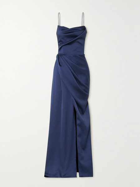  Rasario Rasario - Asymmetric Gathered Satin-crepe Gown - Navy 
