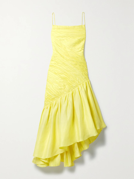  Rasario Rasario - Asymmetric Ruffled Linen-blend Dress - Yellow 