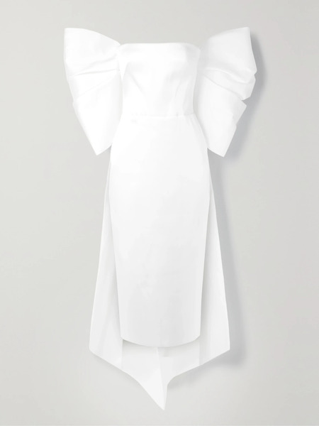  Rasario Rasario - Bow-embellished Satin Midi Dress - White 