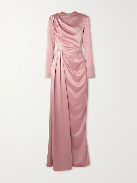  Rasario Rasario - Crystal-embellished Draped Satin Gown - Blush 