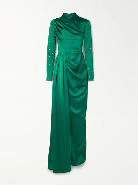  Rasario Rasario - Crystal-embellished Draped Satin Gown - Green 