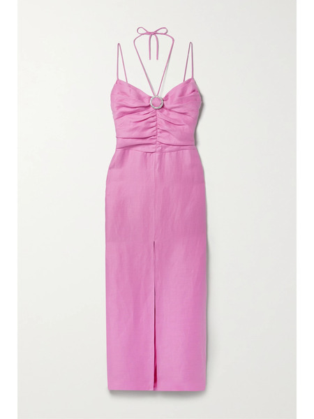  Rasario Rasario - Crystal-embellished Linen-blend Midi Dress - Pink 