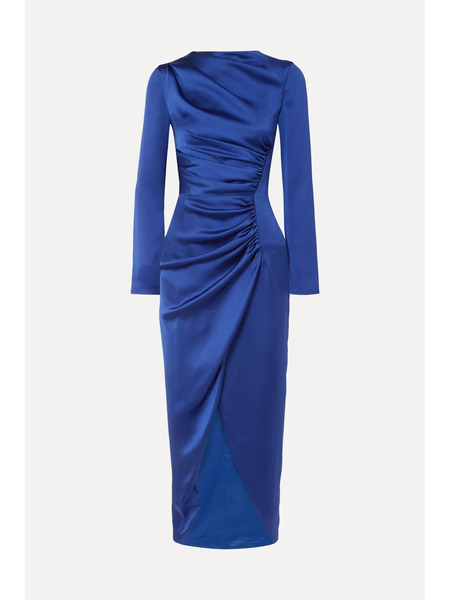  Rasario Rasario - Gathered Satin Midi Dress - Navy 