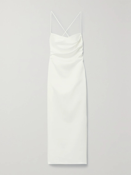  Rasario Rasario - Lace-up Duchesse-satin Midi Dress - White 